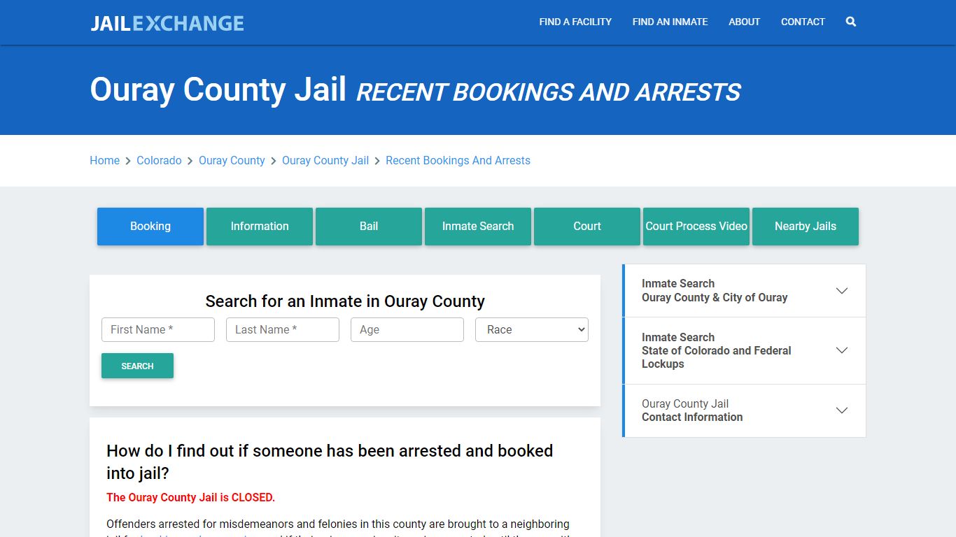 Ouray County Jail Recent Bookings And Arrests - Jail Exchange